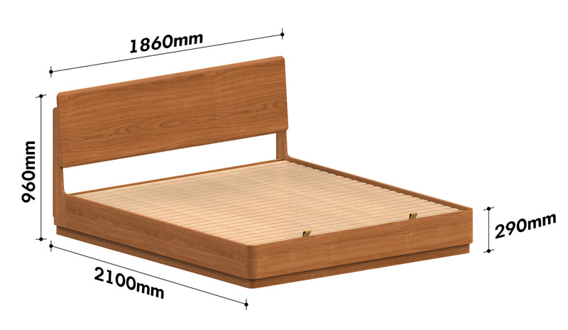 Scandinavian Cherry Wood Lift-Up Storage Bed SQUARE BOX Size Chart