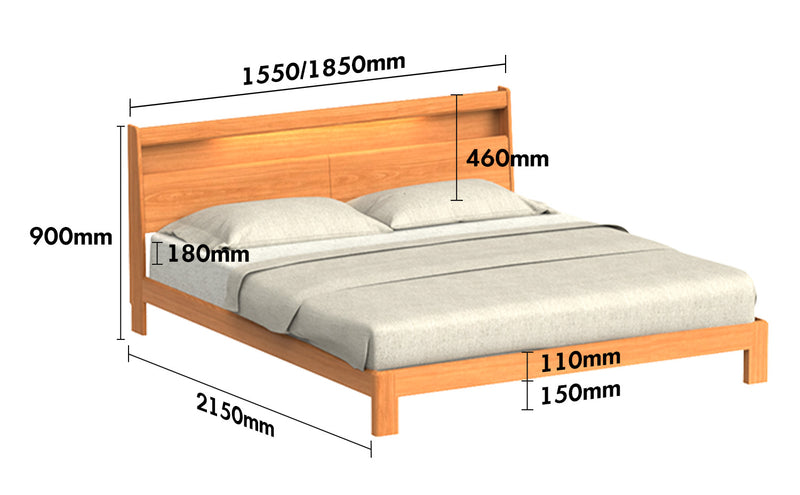 Scandinavian Cherry Wood Bed ACCOMPANY LIGHT Size Chart