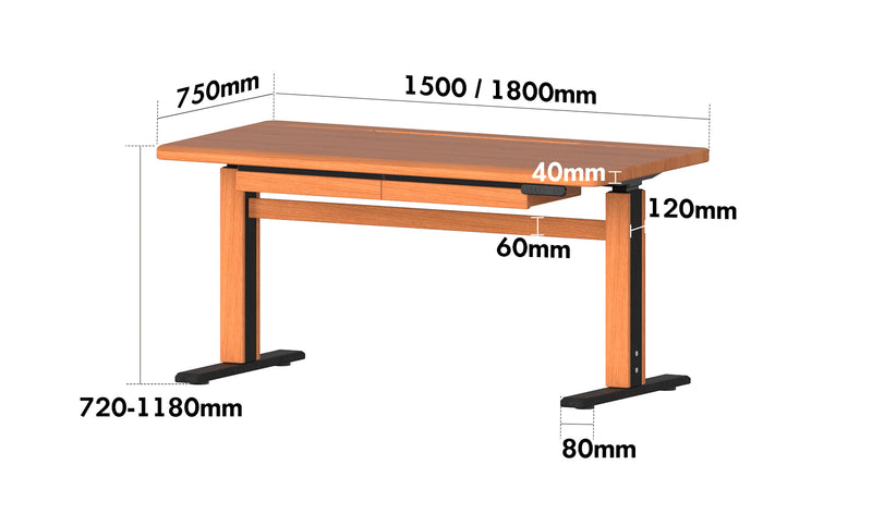Scandinavian Cherry Wood Electric Height Adjustable Study Table CLOUD LIFTING Size Chart