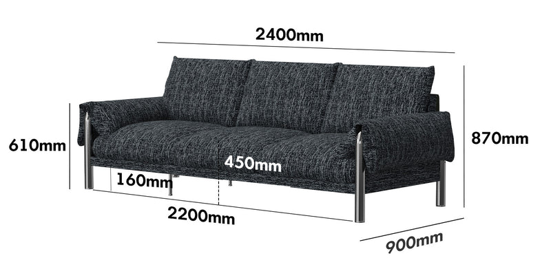 Bauhaus Boucle Fabric 3 Seater Sofa SONG Size Chart