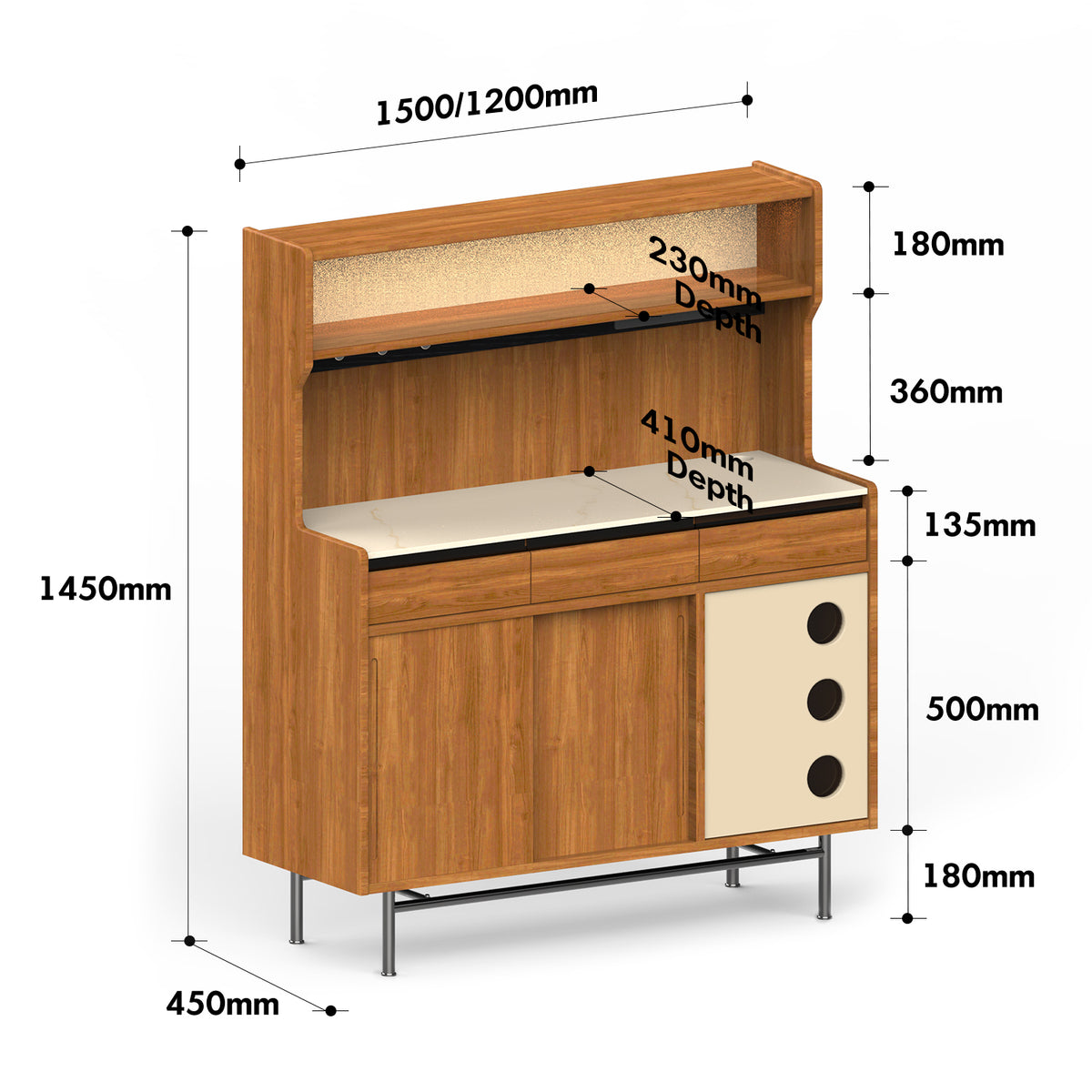 Scandinavian Sintered Stone Storage Side Cabinet TIMELESS Size Chart