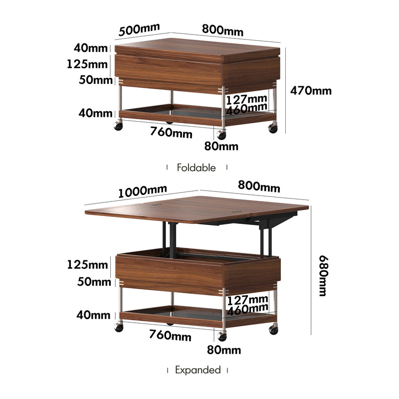Wooden table with dimensions labeled on a white background