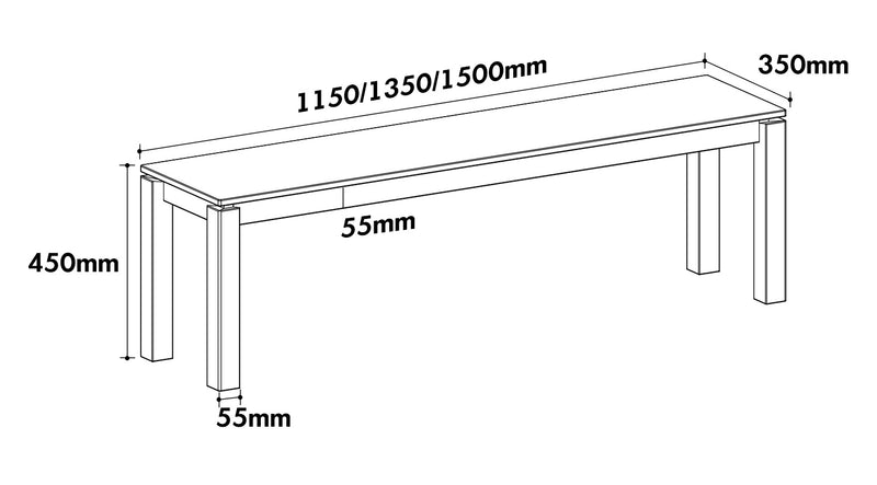 Scandinavian Cherry Wood Dining Bench COASTAL Size Chart
