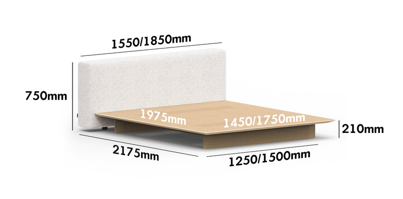 Minimalist Cotton Fabric Ash Wood Veneer Floating Bed WINTER Size Chart