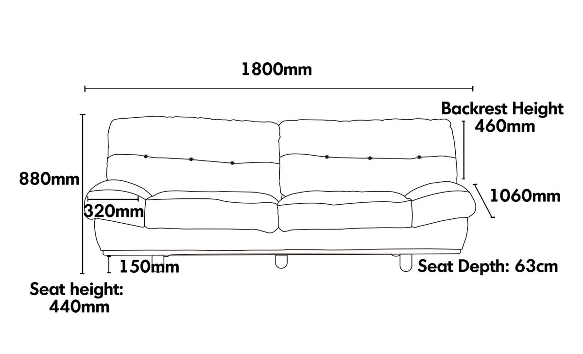 Scandinavian Cat Scratch Resistant Fabric 2 Seater Sofa NIMBUS Size Chart