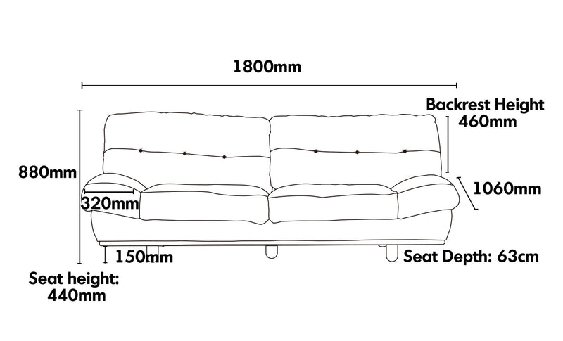 Scandinavian Cat Scratch Resistant Fabric 2 Seater Sofa NIMBUS Size Chart