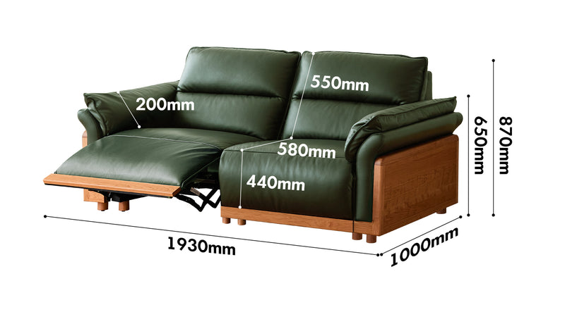 Scandinavian Cherry Wood Genuine Leather Electric Recliner 3 Seater Sofa EDGELESS Size Chart