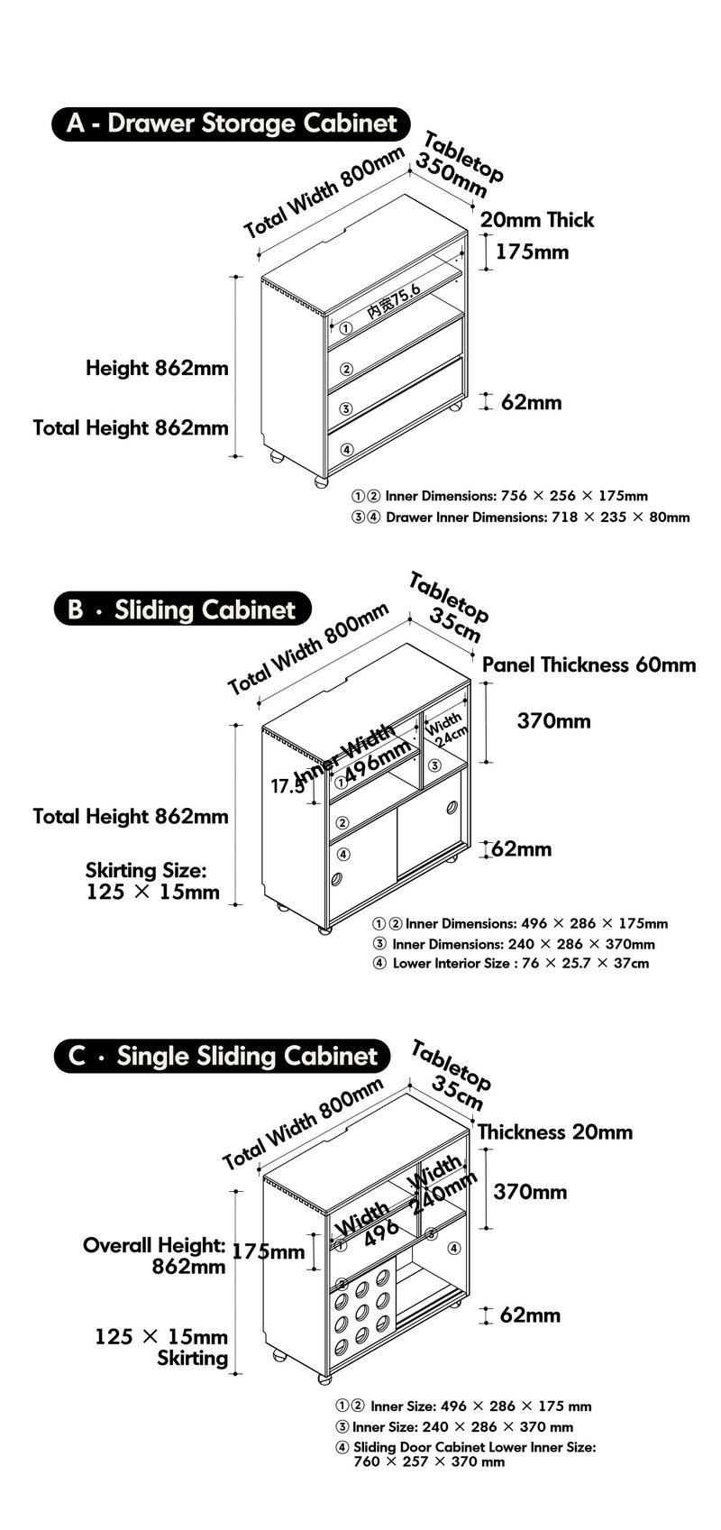 Scandinavian Cherry Wood Wheel Mobility Cabinet TIME Size Chart