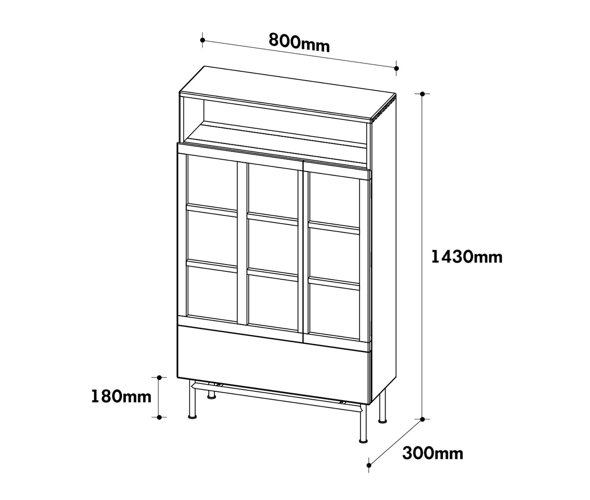 Bauhaus Cherry Wood Display Cabinet TIME Size Chart