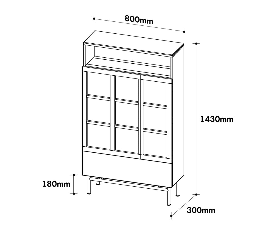 Bauhaus Cherry Wood Display Cabinet TIME Size Chart