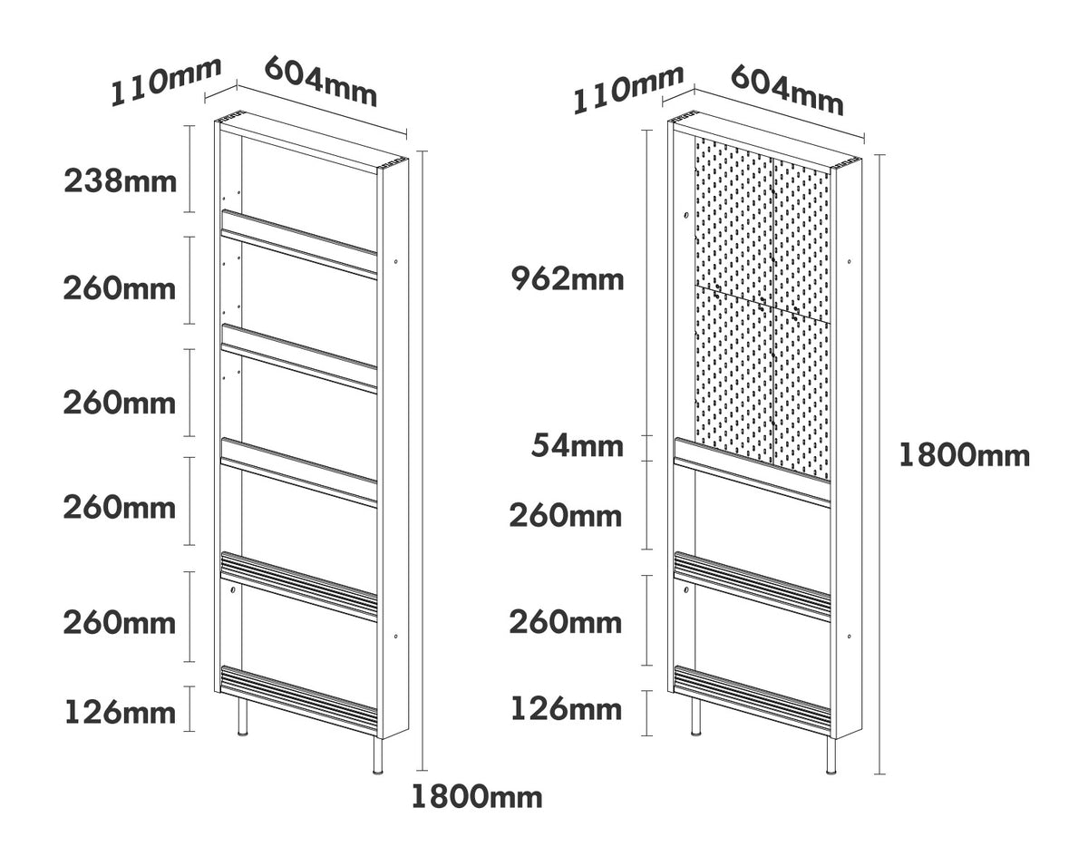 Bauhaus Boxwood Wall Shelf Bookshelf SLIMO Size Chart