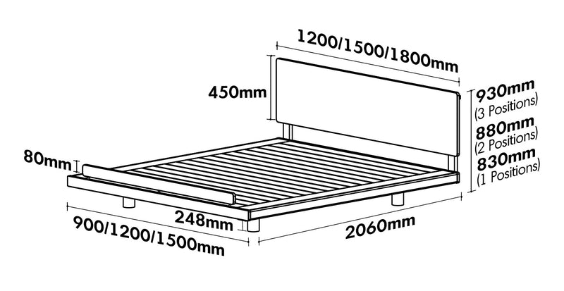 Scandinavian Cherry Wood Bed SMALL Size Chart