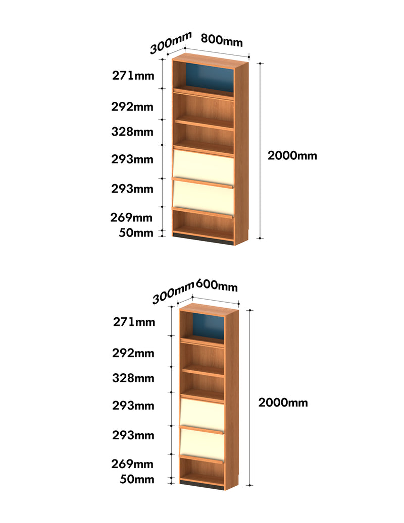 Scandinavian Cherry Wood Bookshelf TIME Size Chart