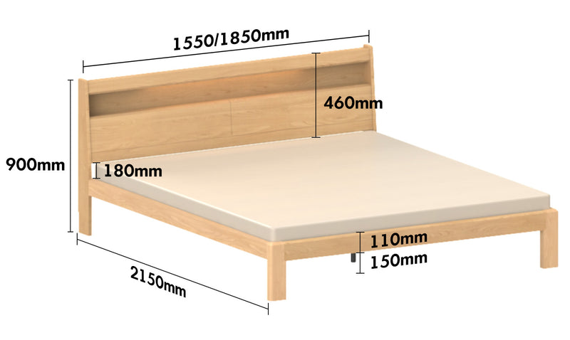Scandinavian Oak Wood Bed ACCOMPANY LIGHT Size Chart
