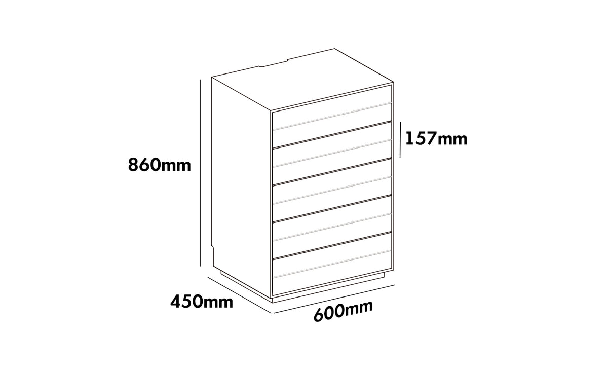 Minimalist Ash Wood Veneer Chest Of 5 Drawers MOI Size Chart