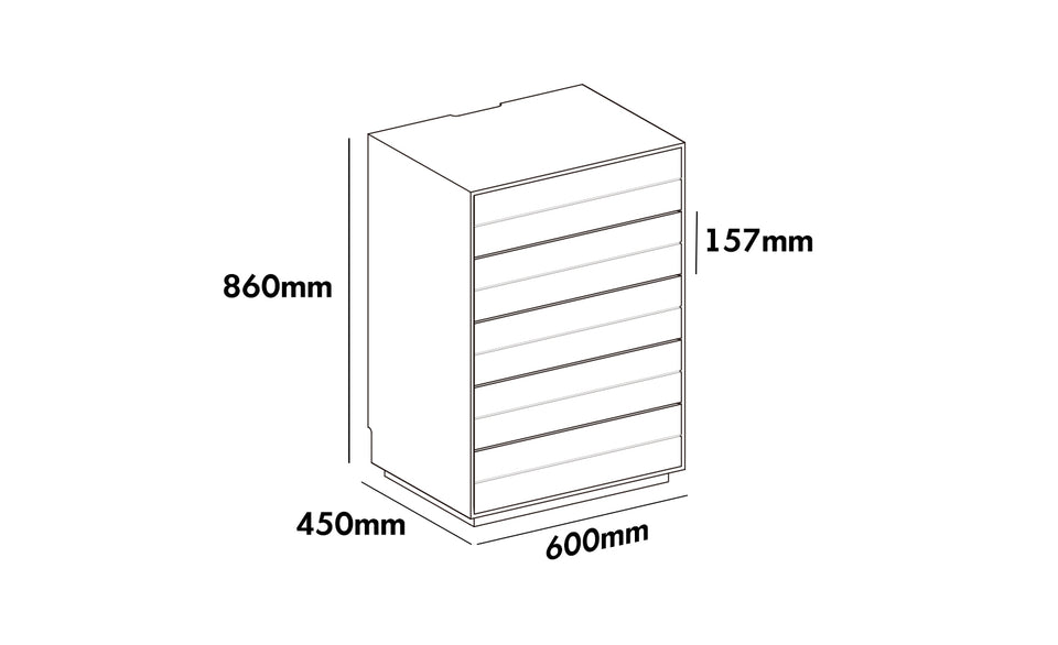 Minimalist Ash Wood Veneer Chest Of 5 Drawers MOI Size Chart