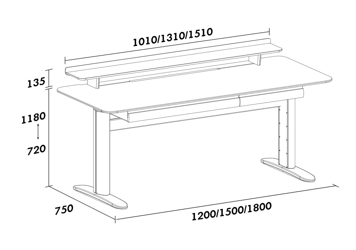 Scandinavian Cherry Wood Electric Height Adjustable Study Table UP Size Chart