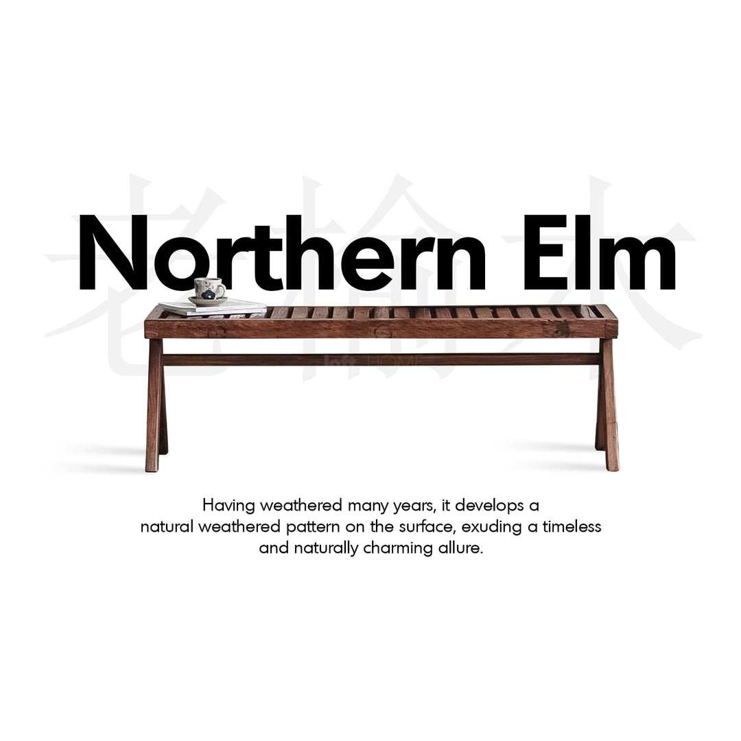 Rustic Elm Wood Dining Bench SHADOW ELM Layered