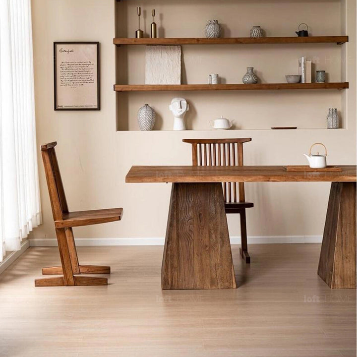 Rustic Elm Wood Dining Table BALANCE ELM In-context