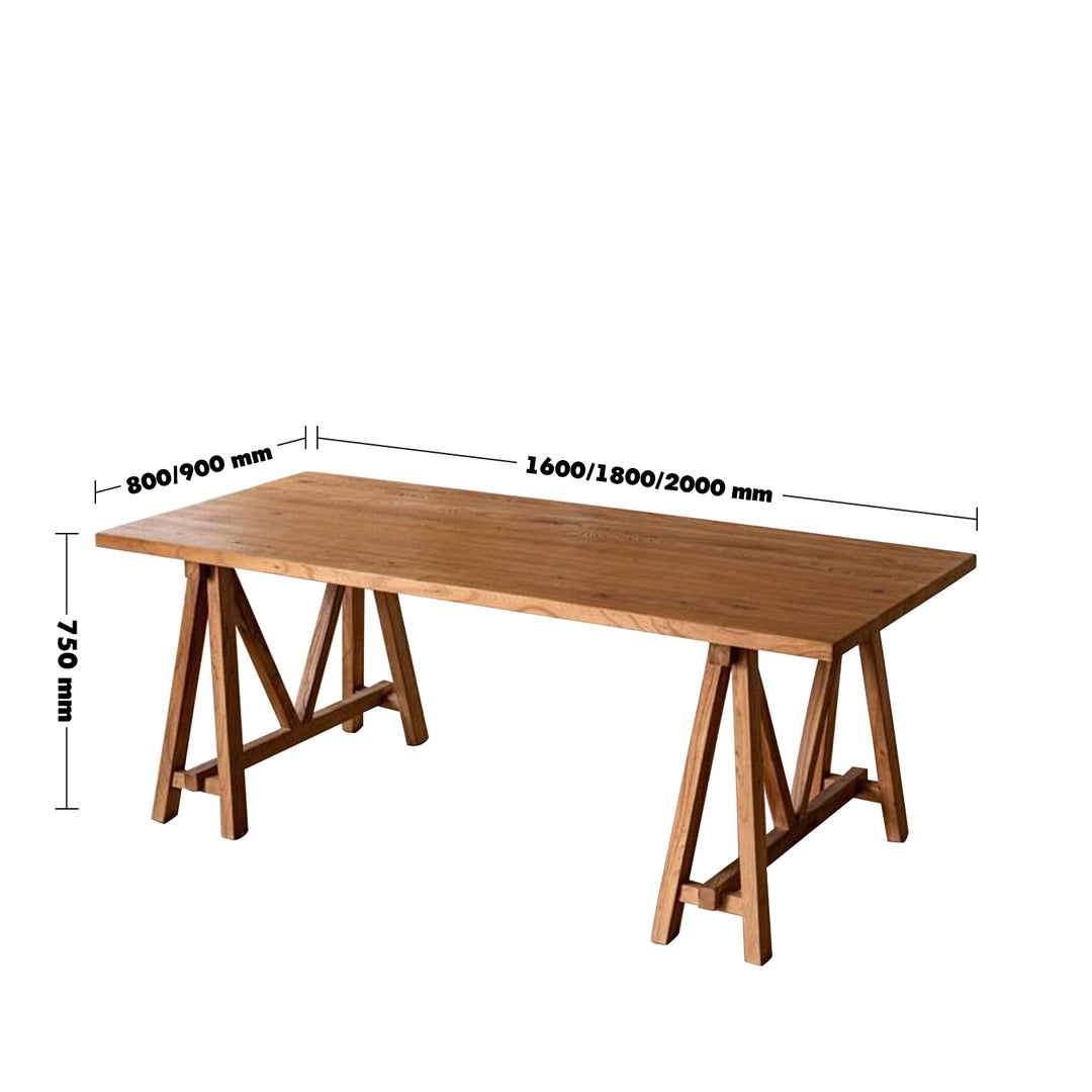 Rustic Elm Wood Dining Table CRAFT ELM Size Chart