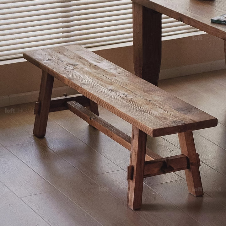 Rustic Elm Wood Dining Bench STONE ELM Color Swatch