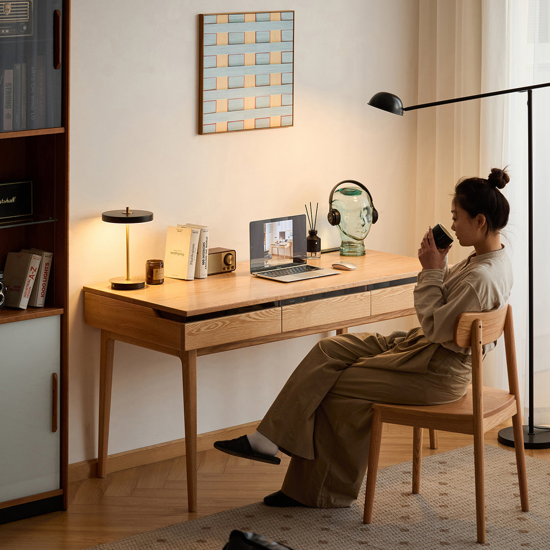 Scandinavian oak wood dressing table floating primary product view.