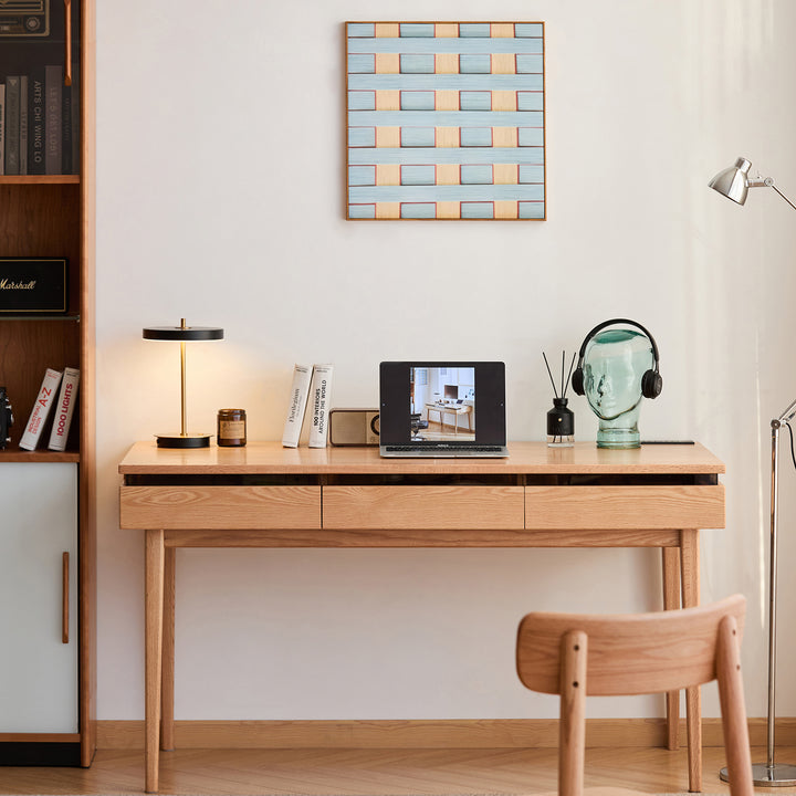 Scandinavian oak wood dressing table floating in still life.