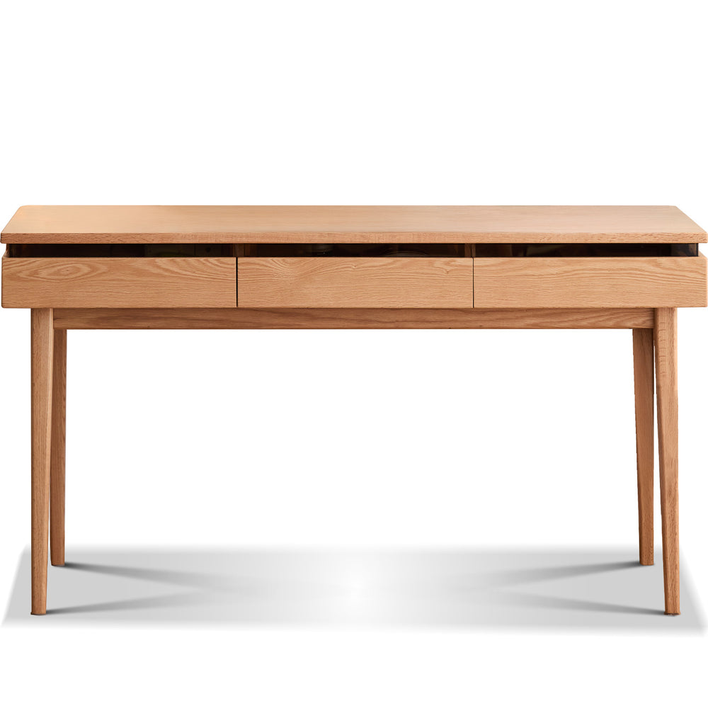Scandinavian oak wood dressing table floating in white background.
