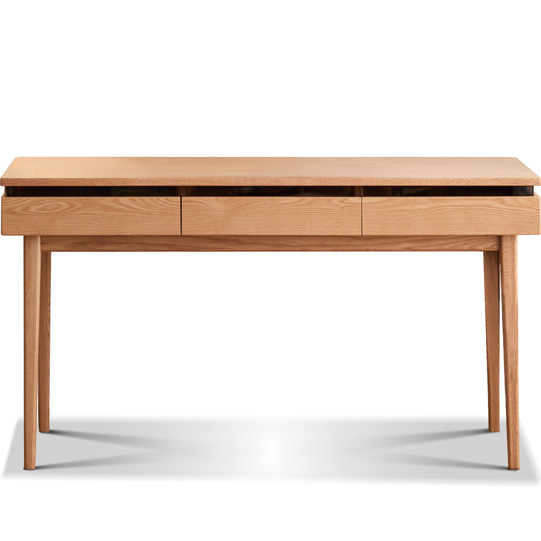 Scandinavian oak wood dressing table floating in white background.