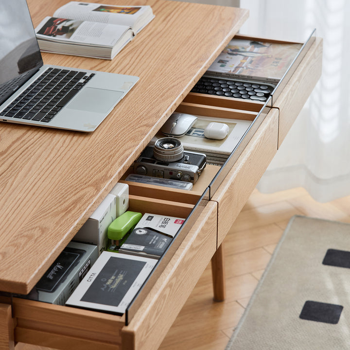 Scandinavian oak wood dressing table floating material variants.