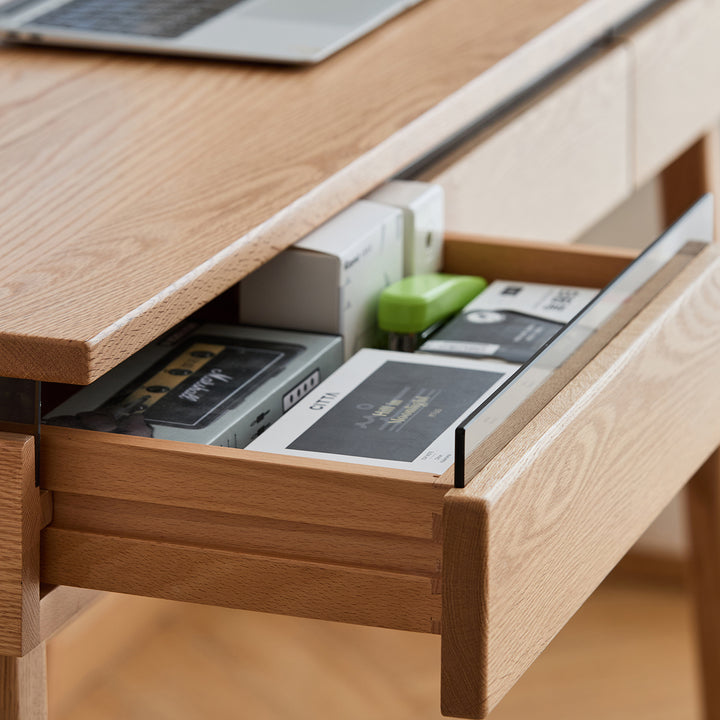 Scandinavian oak wood dressing table floating in real life style.