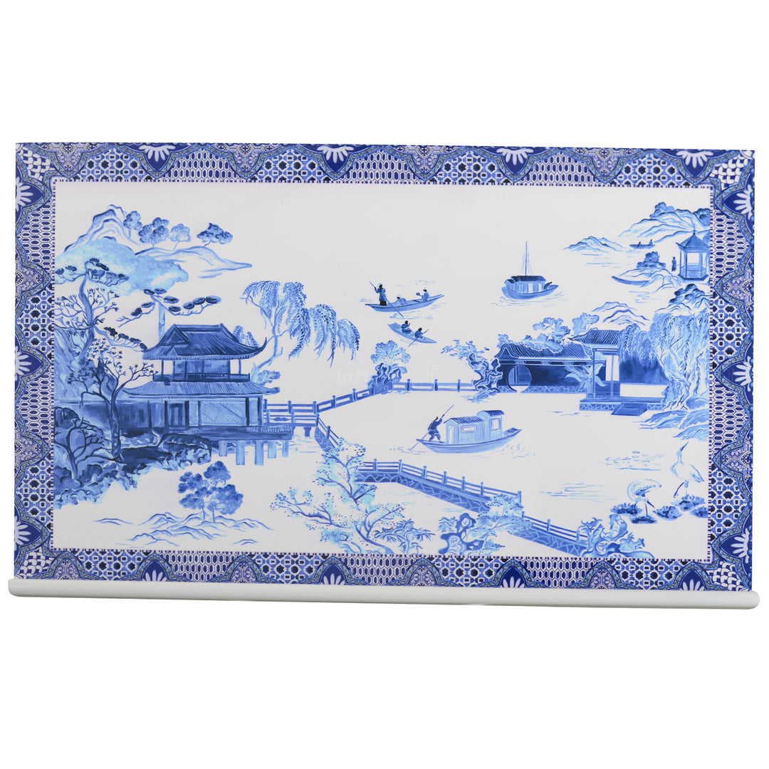 Eclectic wood book display bracket delft blue material variants.