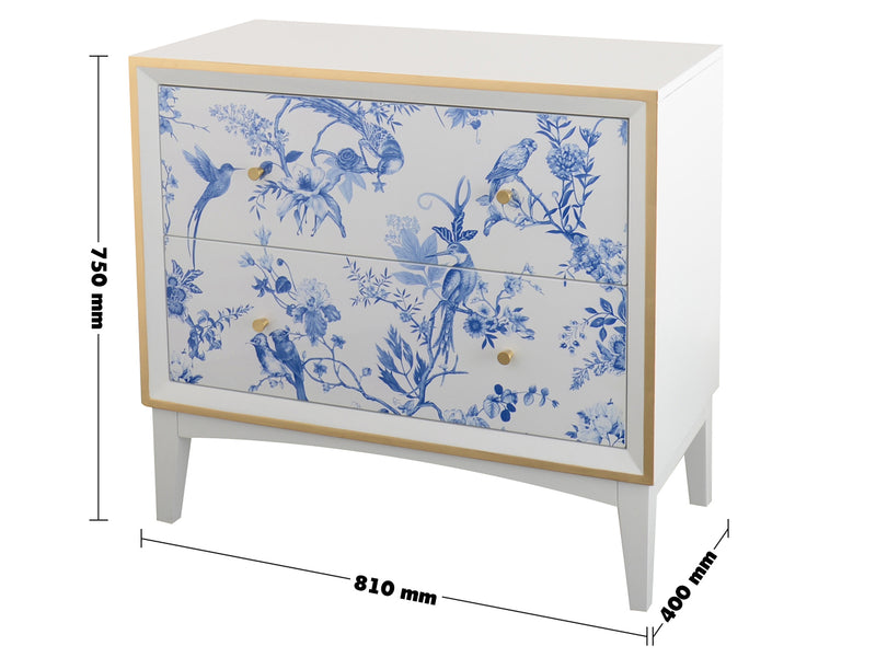 Eclectic Wood Drawer Cabinet DELFT BLUE Size Chart