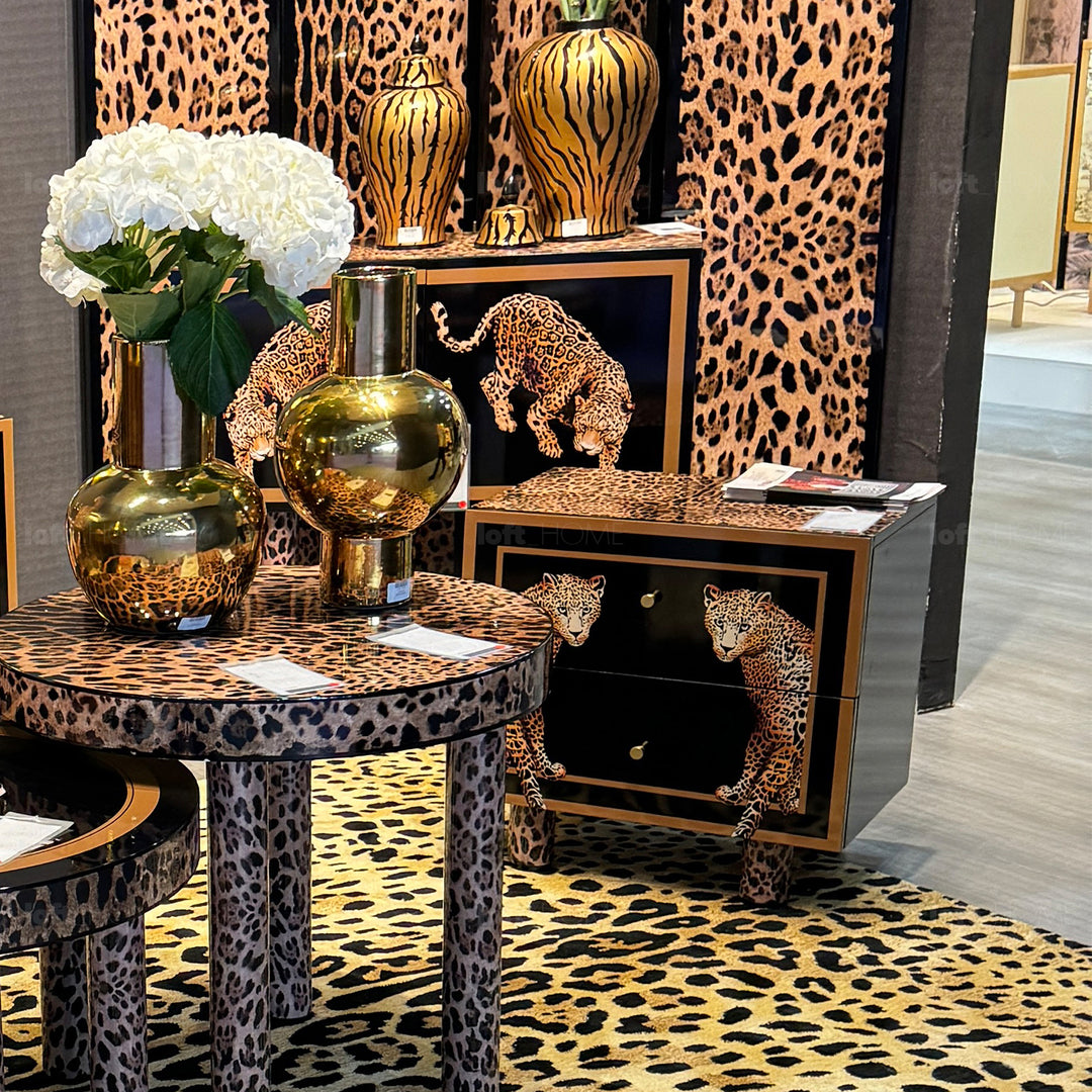 Eclectic wood drawer cabinet low leopard material variants.