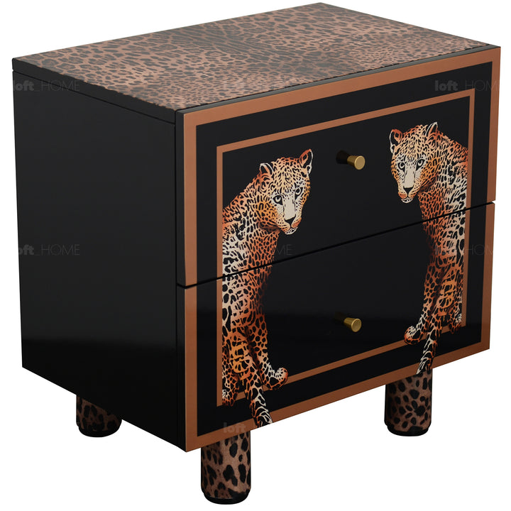 Eclectic wood drawer cabinet low leopard in details.