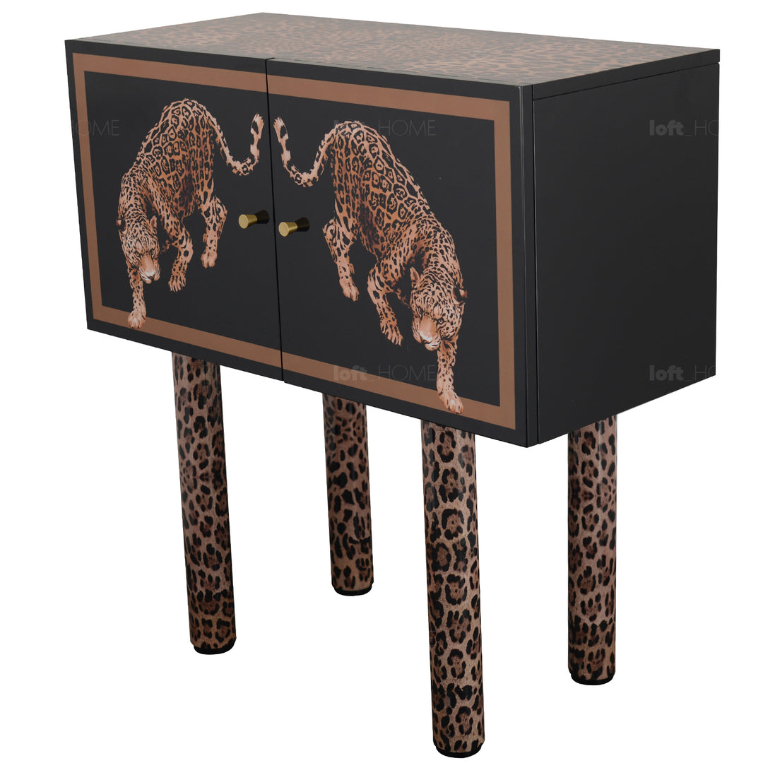 Eclectic wood storage cabinet high leopard in real life style.