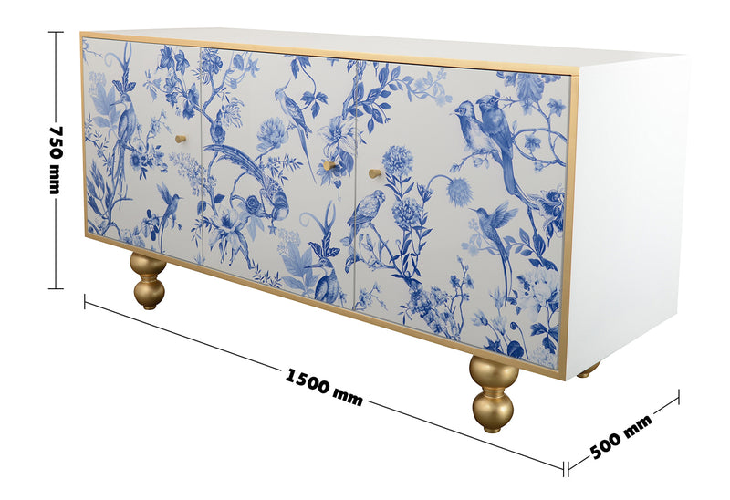 Eclectic Wood Storage Cabinet Low DELFT BLUE Size Chart