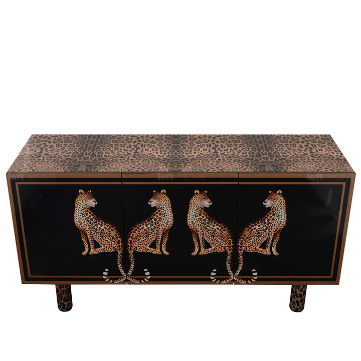 Eclectic wood storage cabinet low leopard in real life style.