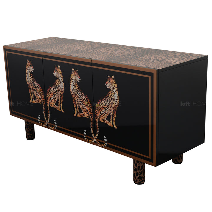 Eclectic wood storage cabinet low leopard in details.
