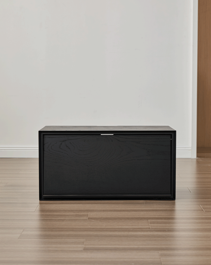 Minimalist ash wood veneer modular cabinet shadow in real life style.