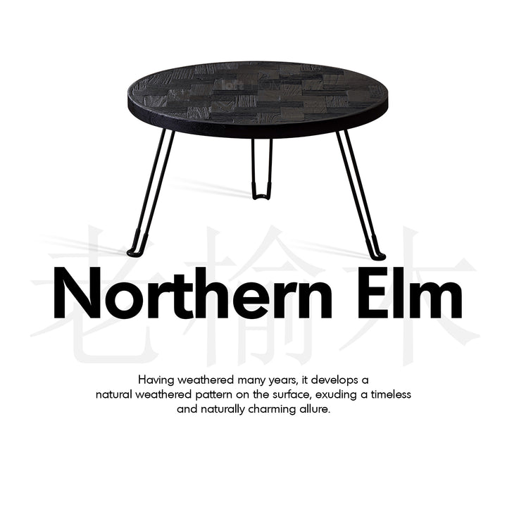Rustic Elm Wood Foldable Round Coffee Table ECLIPSE ELM Detail 4