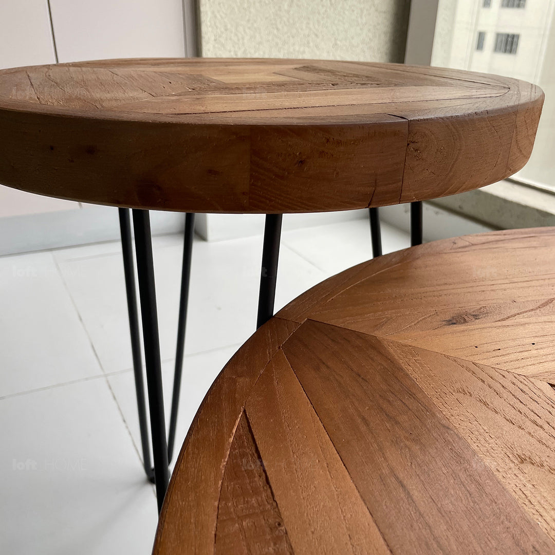Rustic Elm Wood Foldable Round Coffee Table ECLIPSE ELM Detail