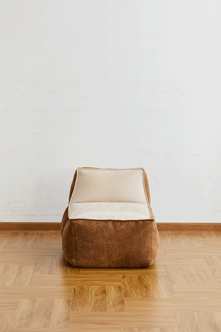 Cream velvet fabric 1 seater sofa lazy detail 5.