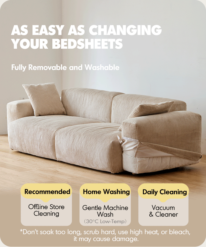 Scandinavian premium corduroy velvet fabric sofa cover in still life.