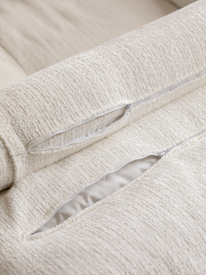 Scandinavian chenille velvet fabric modular 1 seater sofa in real life style.