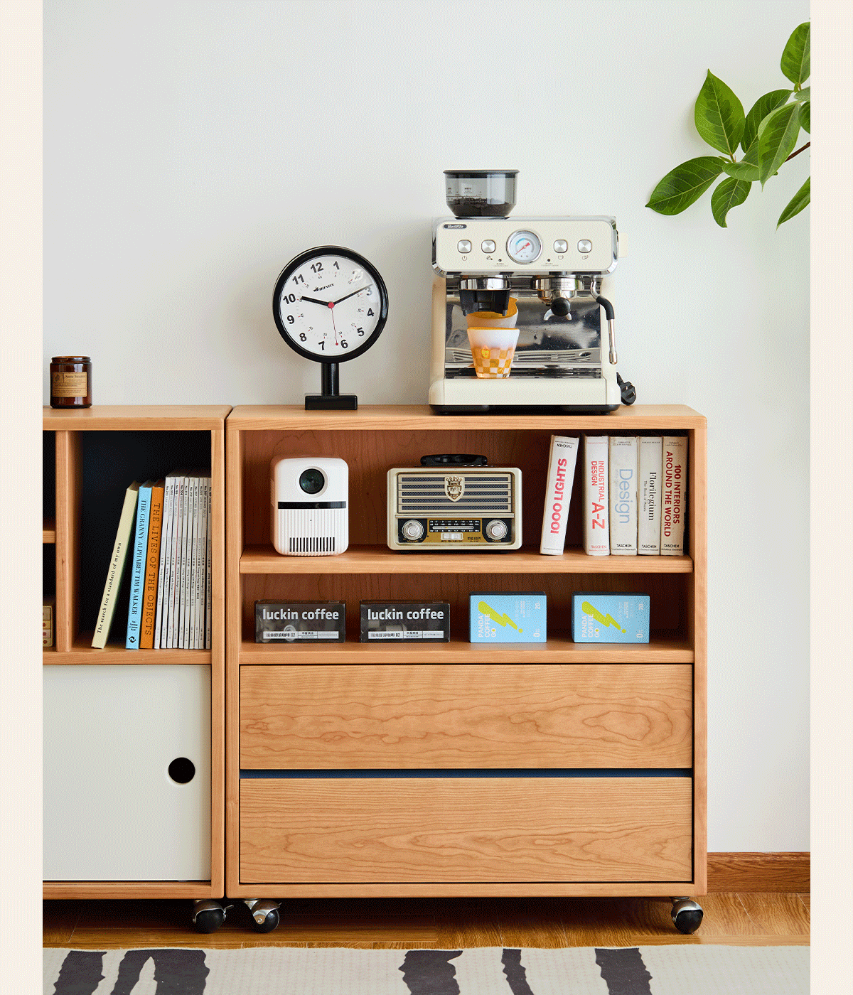 Scandinavian Cherry Wood Wheel Mobility Cabinet TIME Good to Know - 7