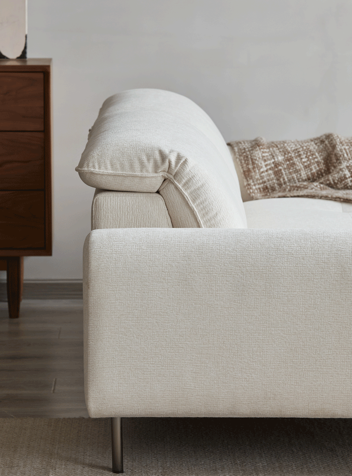 Minimalist chenille velvet fabric 4 seater sofa drift in details.