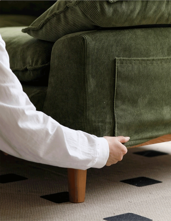 Scandinavian premium corduroy velvet fabric sofa cover in real life style.