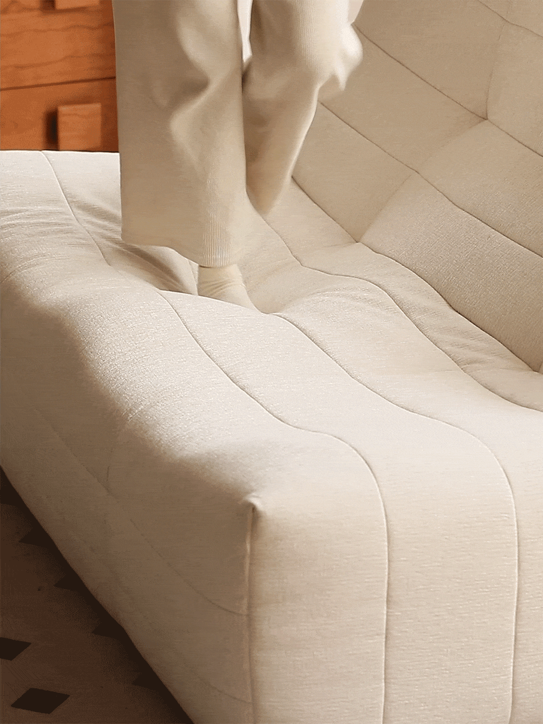 Scandinavian premium chenille velvet fabric sofa cover in real life style.