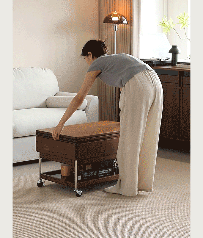 Japandi Walnut Wood Lift-Up Coffee Table SEREN